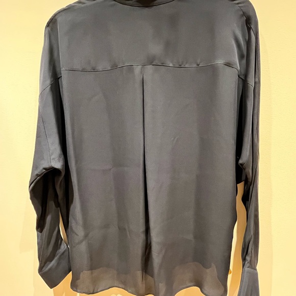 Vince Women's Classic Band Collar Silk Blouse — Navy - Picture 4 of 4